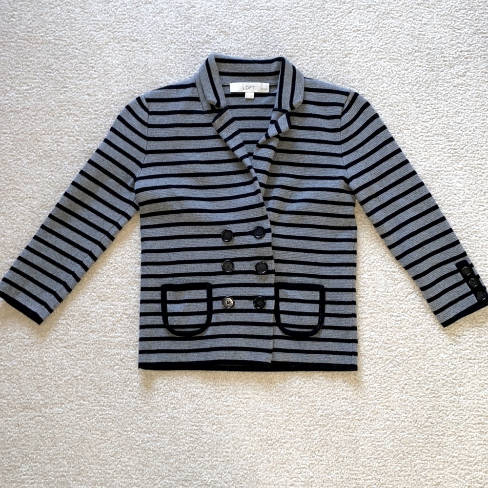 New Loft Ann Taylor Petite Grey and Black Knit blazer jacket XXSP 00p